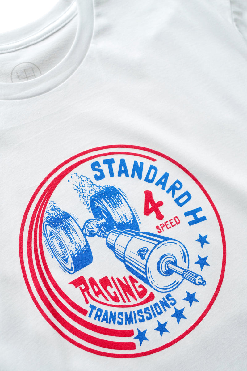 STANDARD H Racing Transmission T-shirt White cars Watches Enthusiast Menswear Fashion Apparel