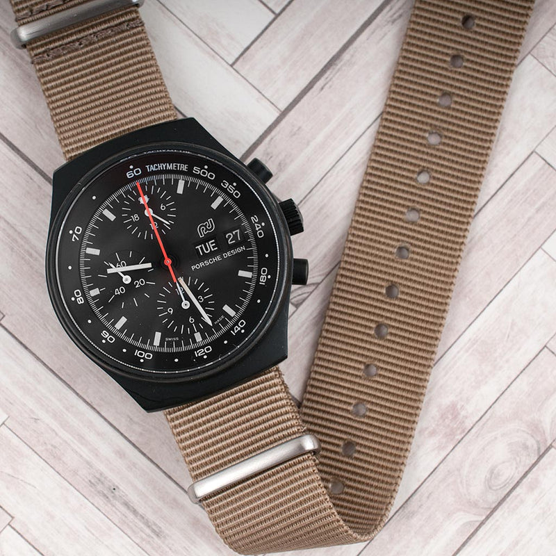 STANDARD H x StrapHabit Taupe NATO Strap 20mm 22mm Porsche Design Chronograph